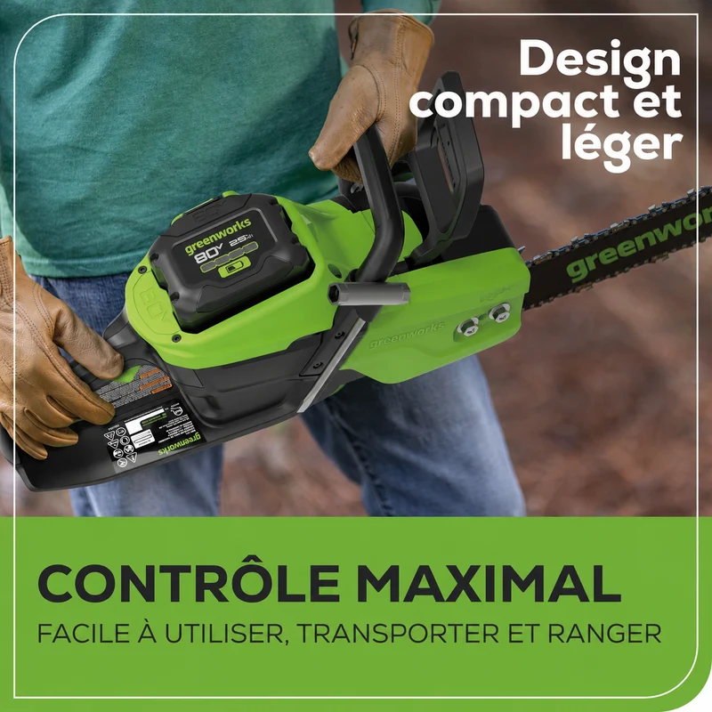 Greenworks 80V 16" Brushless Cordless Chainsaw, 2.5Ah Battery and Charger Included