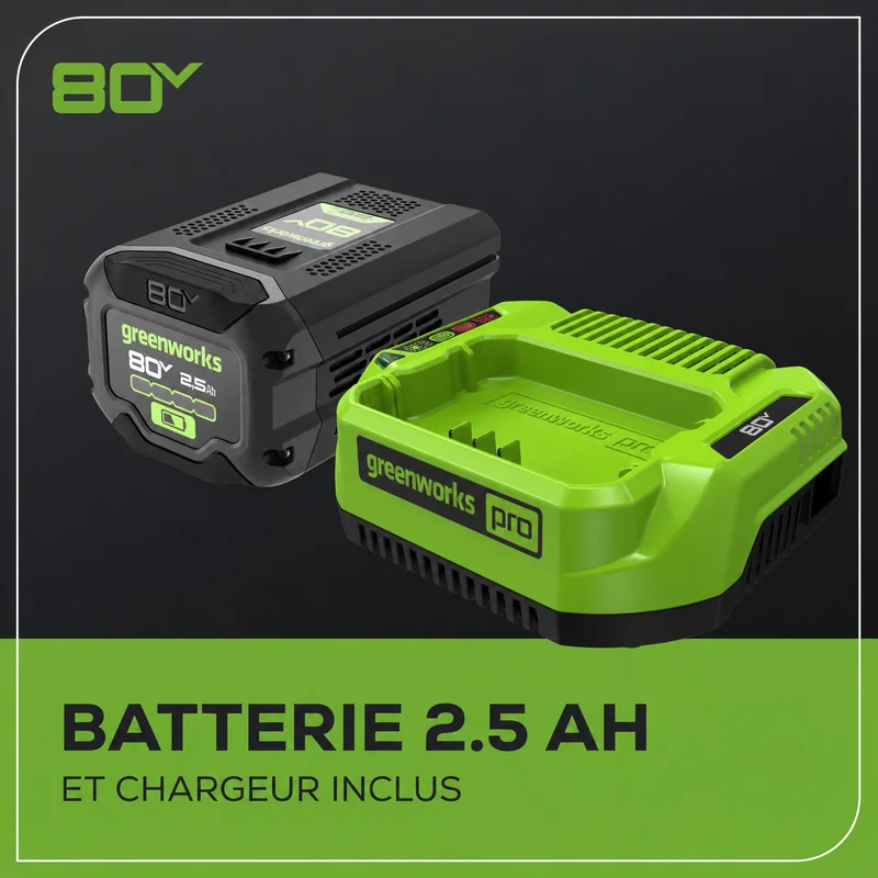 Greenworks 80V 16" Brushless Cordless Chainsaw, 2.5Ah Battery and Charger Included