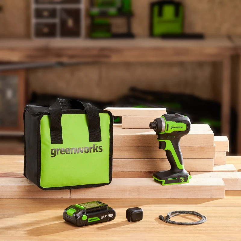 24V 1/4" 1950 in/lbs Brushless Impact Driver Kit – 2.0Ah USB-C Battery & 30W USB-C Fast Charger Included