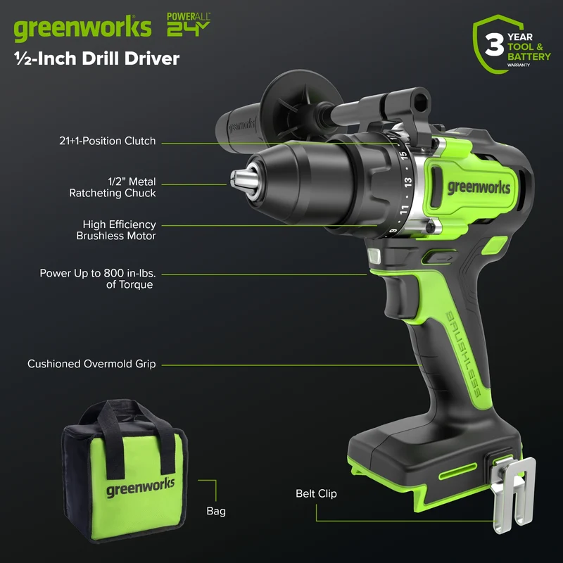 24V Cordless 1/2" 800 in/lbs Drill/Driver – 4.0Ah USB-C Battery & 65W USB-C Fast Charger Included