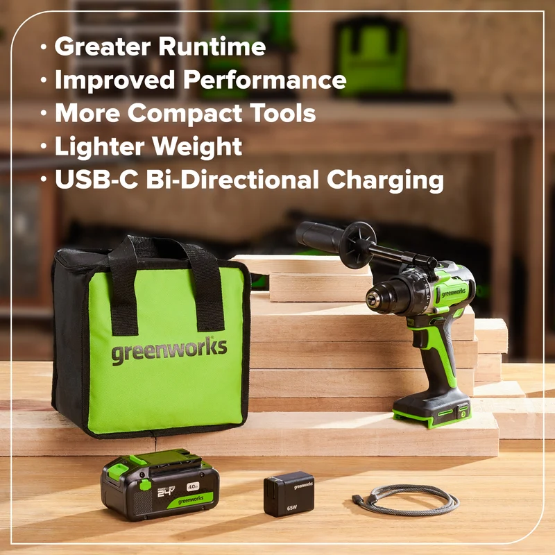 24V Cordless 1/2" 800 in/lbs Drill/Driver – 4.0Ah USB-C Battery & 65W USB-C Fast Charger Included