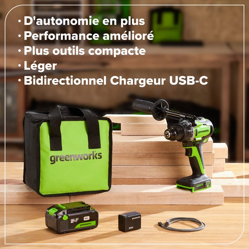 24V Cordless 1/2" 800 in/lbs Drill/Driver – 4.0Ah USB-C Battery & 65W USB-C Fast Charger Included