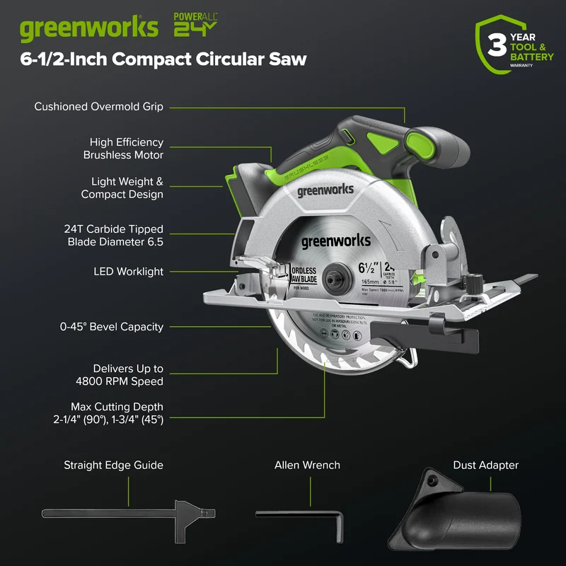 Greenworks 24V Brushless 5-Piece Power Tool Combo Kit, (1) 4.0Ah & (1) 2.0Ah USB-C Batteries & 65W USB-C Fast Charger Included