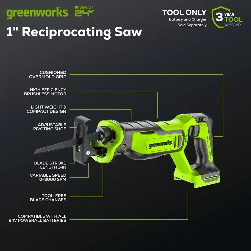 24V Brushless 10-Piece Power Tool Combo Kit, (2) 4.0Ah & (1) 2.0Ah USB-C Batteries & 65W Charger Included