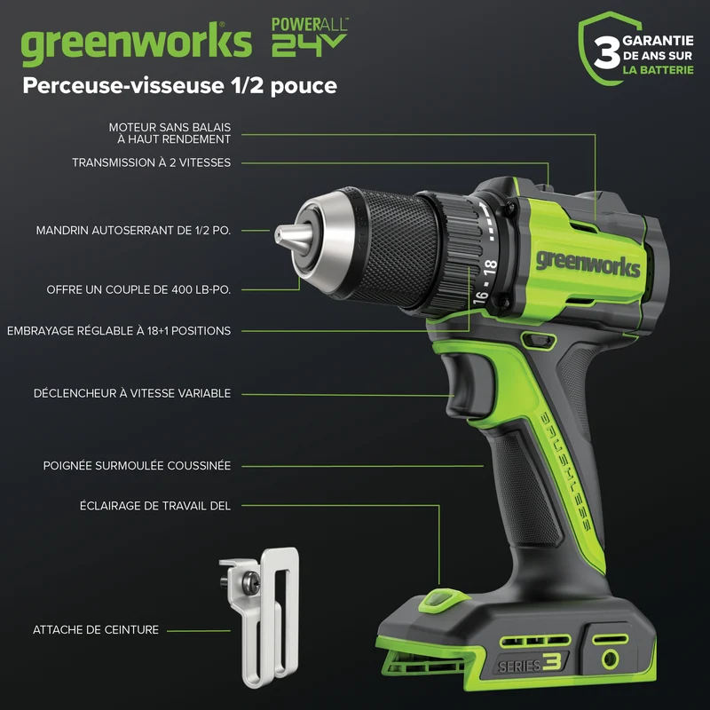 24V Cordless Battery 1/2" 400 in/lbs. Drill Driver – 2.0Ah USB-C Battery & 30W USB-C Fast Charger Included