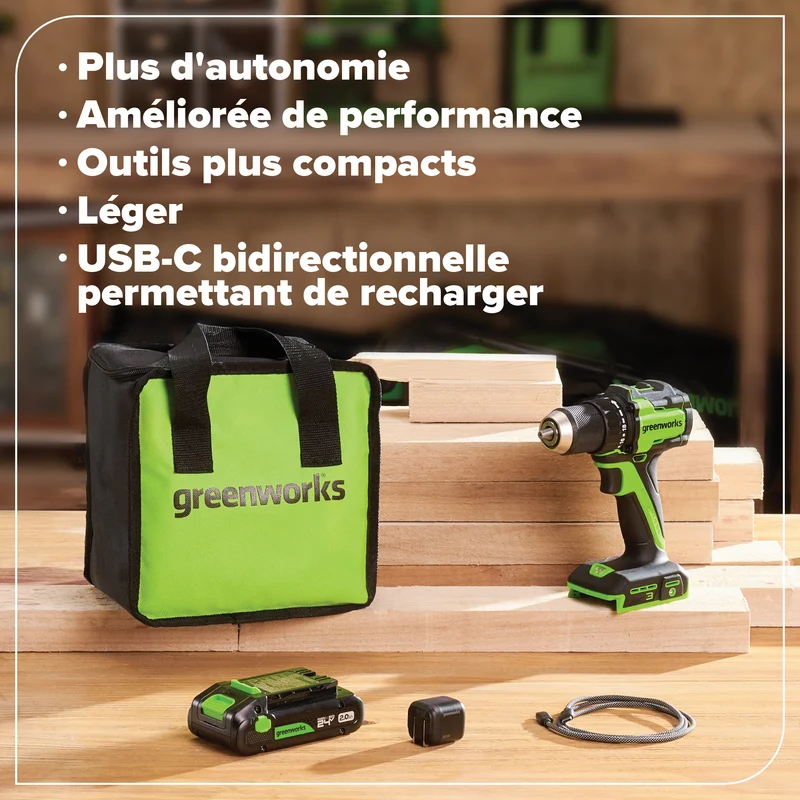 24V Cordless Battery 1/2" 400 in/lbs. Drill Driver – 2.0Ah USB-C Battery & 30W USB-C Fast Charger Included