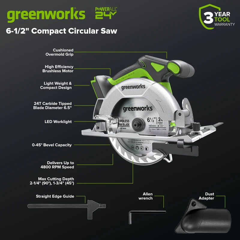 24V Brushless 4-Piece Power Tool Combo Kit – Drill/Driver, Circular Saw, Impact Driver, LED Flashlight, (1) 4.0Ah & (1) 2.0Ah USB-C Batteries, 65W USB-C Fast Charger Included