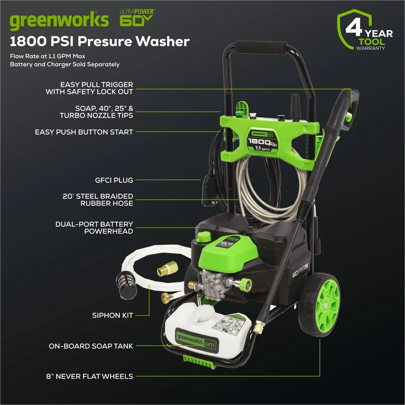 60V Hybrid 1800 PSI Pressure Washer (Tool Only)