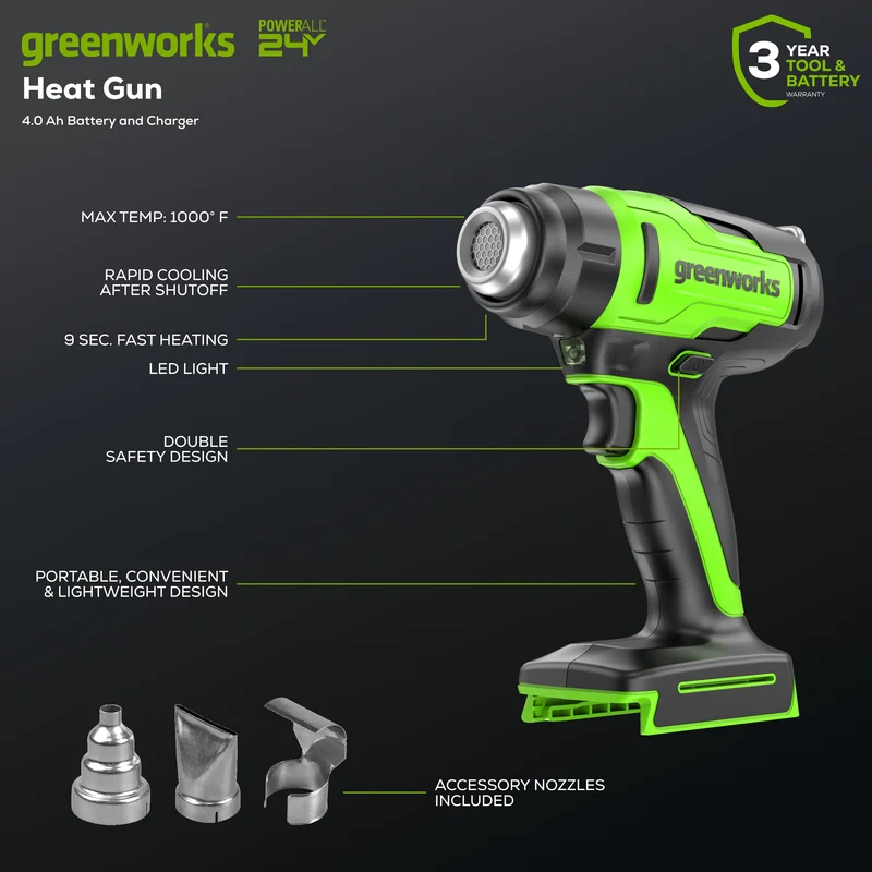24V Cordless Heat Gun, 4.0Ah Battery & Charger Included