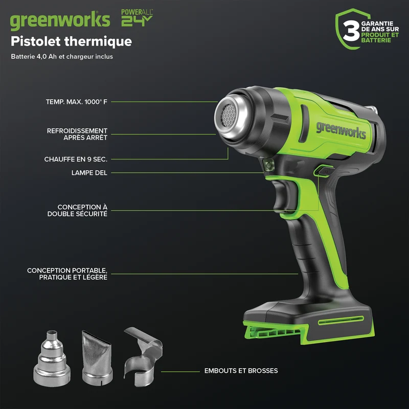 24V Cordless Heat Gun, 4.0Ah Battery & Charger Included