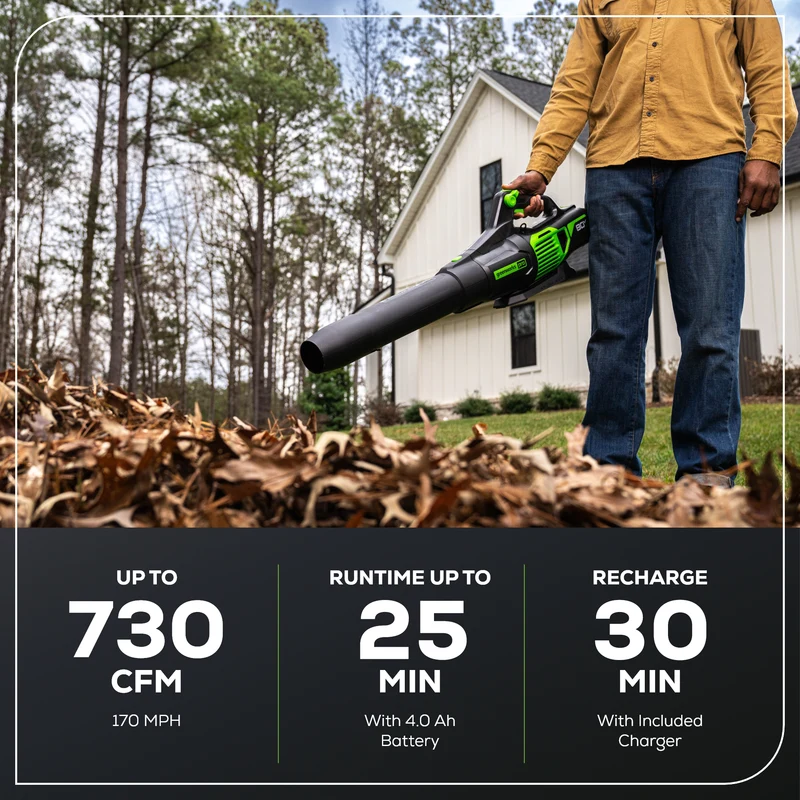 80V 650 CFM - 145 MPH Leaf Blower, 2.0Ah Battery and Charger Included