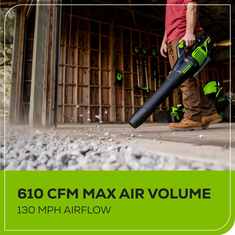 60V 610 CFM - 130 MPH Cordless Leaf Blower, 2.5Ah Battery & Charger Included
