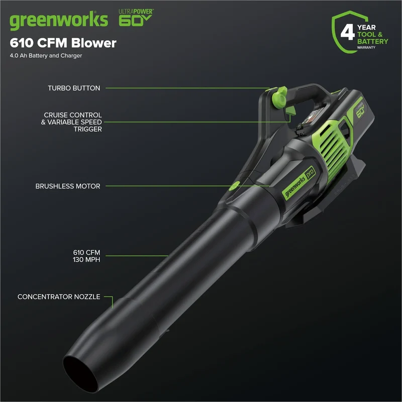 60V 17" Brushless Mower & 610 CFM Brushless Blower Combo Kit, 4.0Ah Battery and Charger Included