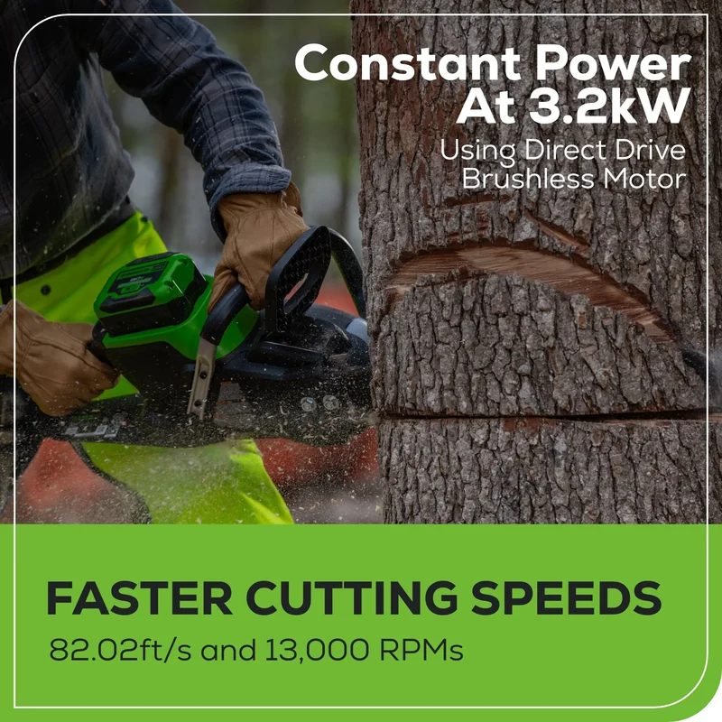 60V 20" Cordless Battery 3.2kW Chainsaw, 8.0Ah Battery & Rapid Charger Included