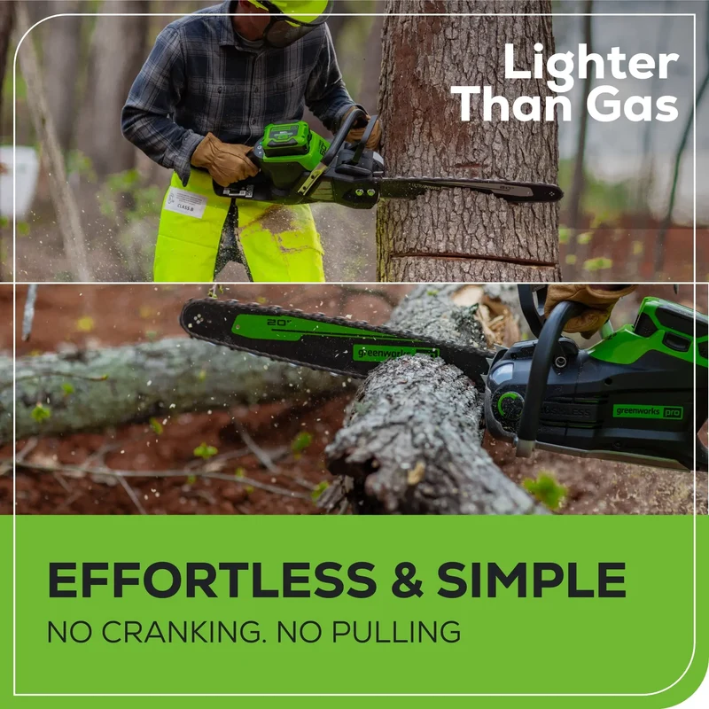 60V 20" Cordless Battery 3.2kW Chainsaw, 8.0Ah Battery & Rapid Charger Included