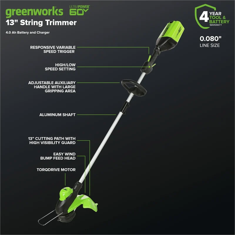 60V 17" Brushless Mower and 13" String Trimmer Combo Kit, 4.0Ah Battery & Charger Included