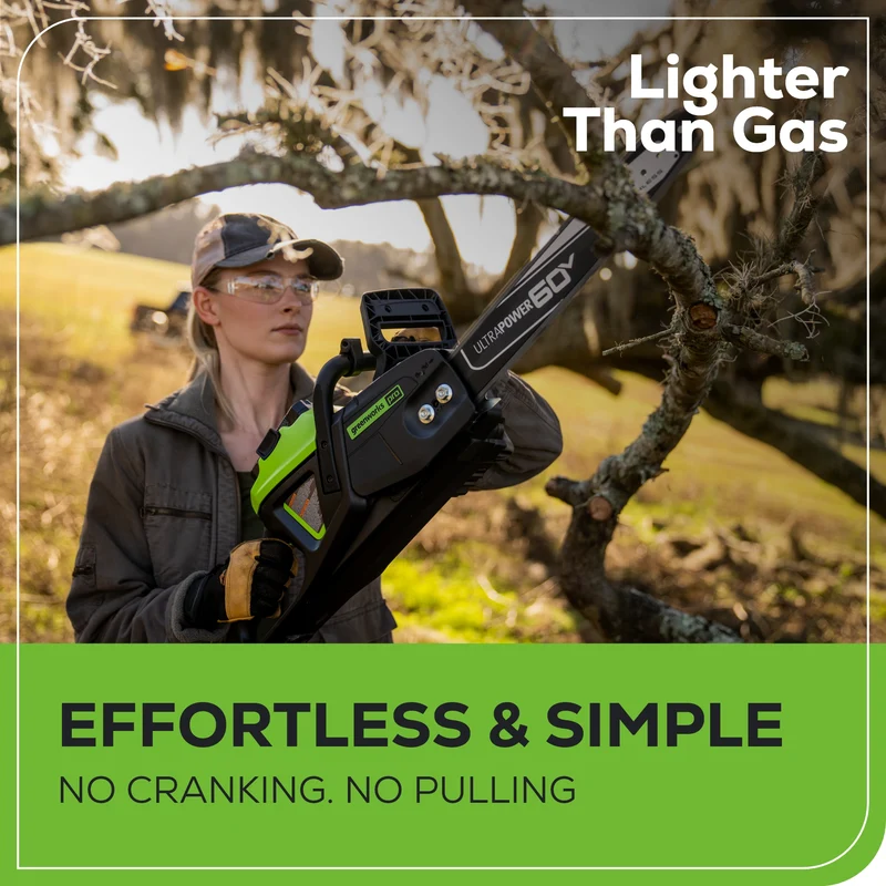 60V 16" Brushless Cordless Chainsaw, 2.5Ah Battery and Charger Included