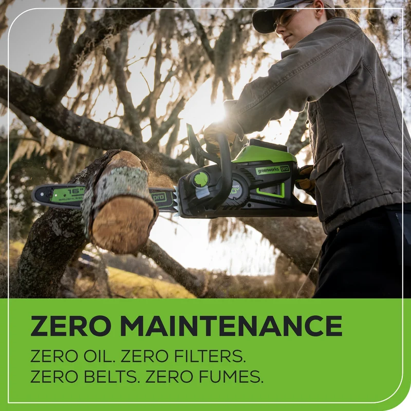 60V 16" Brushless Cordless Chainsaw, 2.5Ah Battery and Charger Included