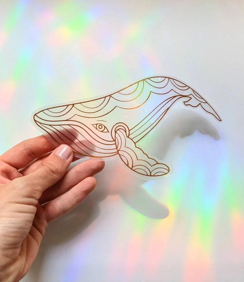 Whale Suncatcher Sticker - Prismatic Kitty