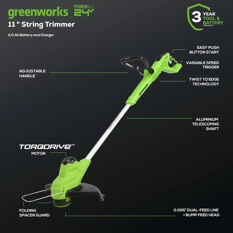 24V 11" Cordless TORQDRIVE™ String Trimmer, 2.0Ah Battery and Charger Included