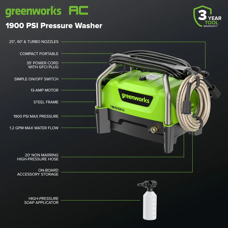 Greenworks 1900PSI 1.2GPM Pressure Washer