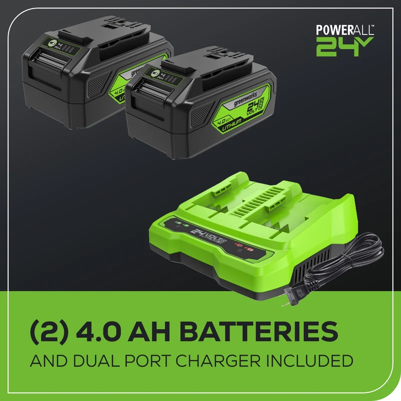 48V (24V x 2) Axial Jet blower & Shear Shrubber Combo, (2) 4.0Ah Batteries and Dual Port Charger Included