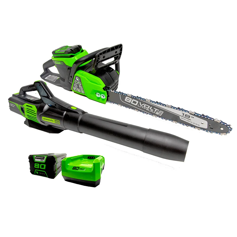80V 18" Brushless Chainsaw & 80V Brushless Blower Combo Kit, 2.0Ah Battery and Charger Included