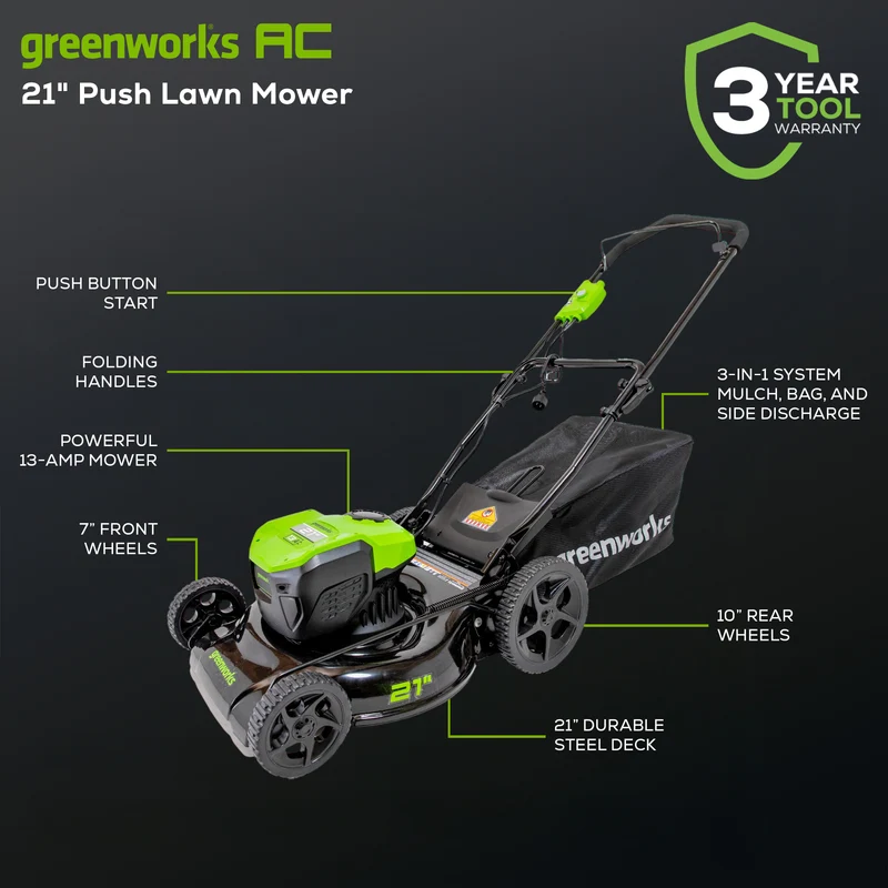 Greenworks 21" 13 Amp Corded Lawn Mower MO13B00