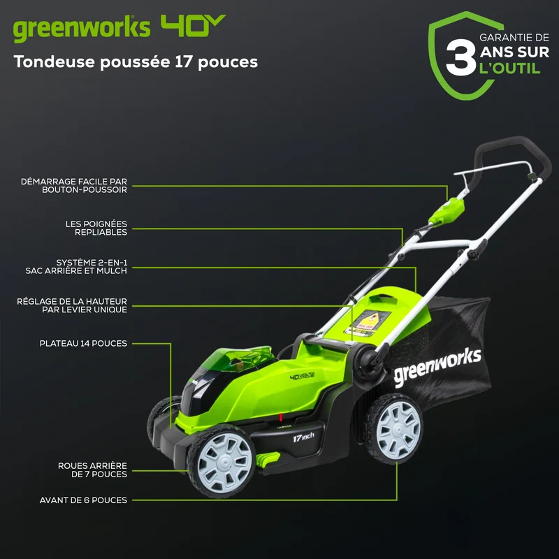 40V 17" Battery Lawn Mower - Push with 4.0Ah Battery & Charger