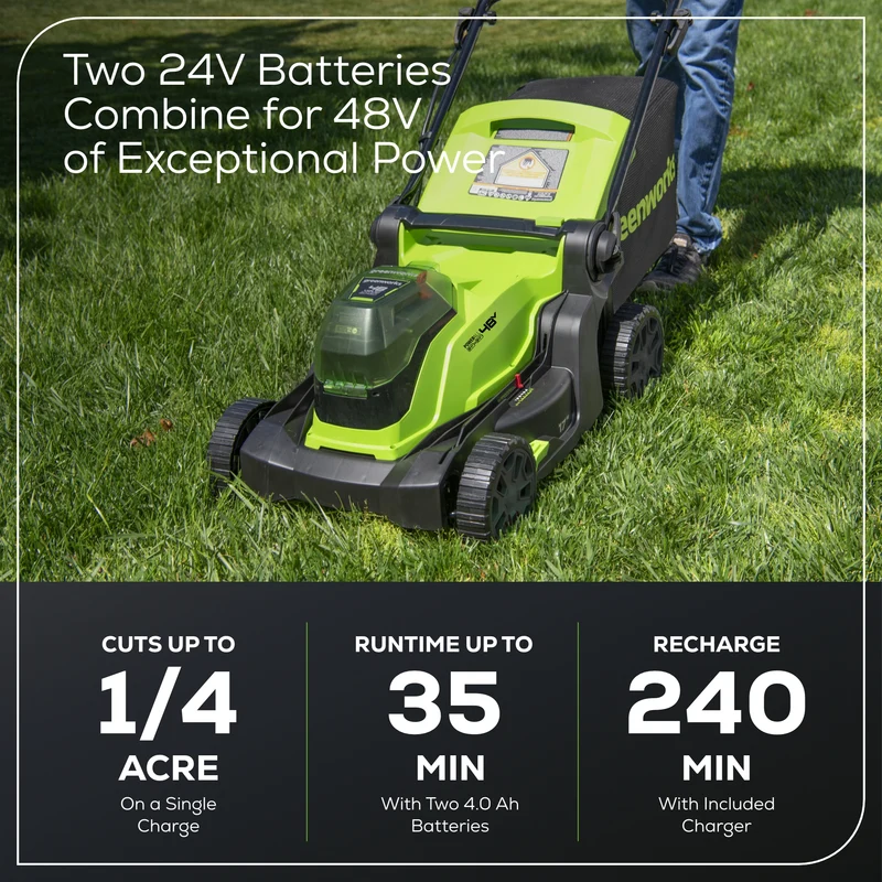 48V (24V x 2) 17" Lawn Mower, (2) 4.0Ah Batteries and Charger Included - MO48B2210
