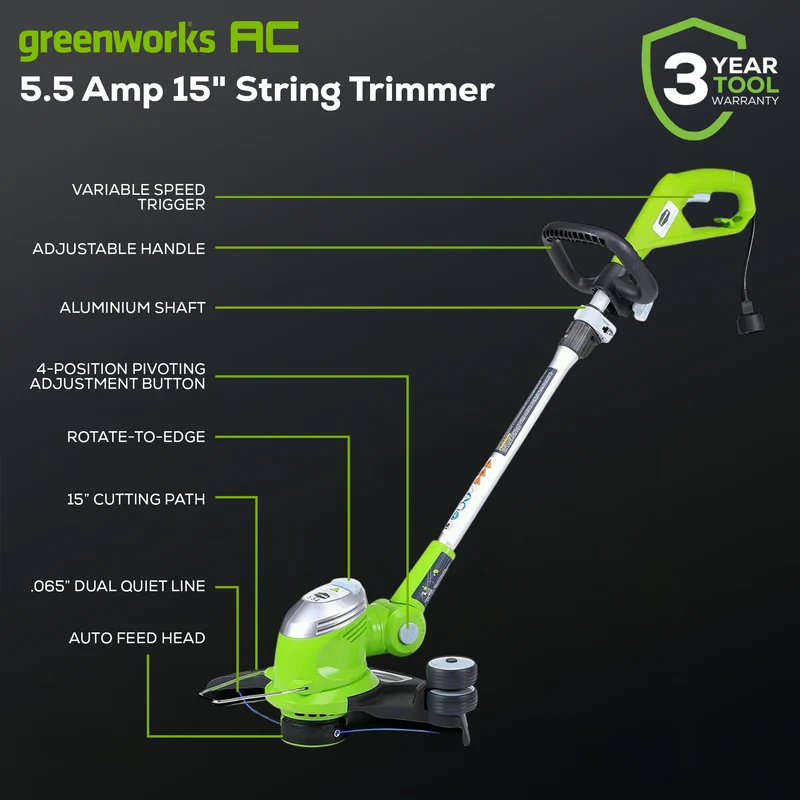 5.5 Amp Corded 15" String Trimmer