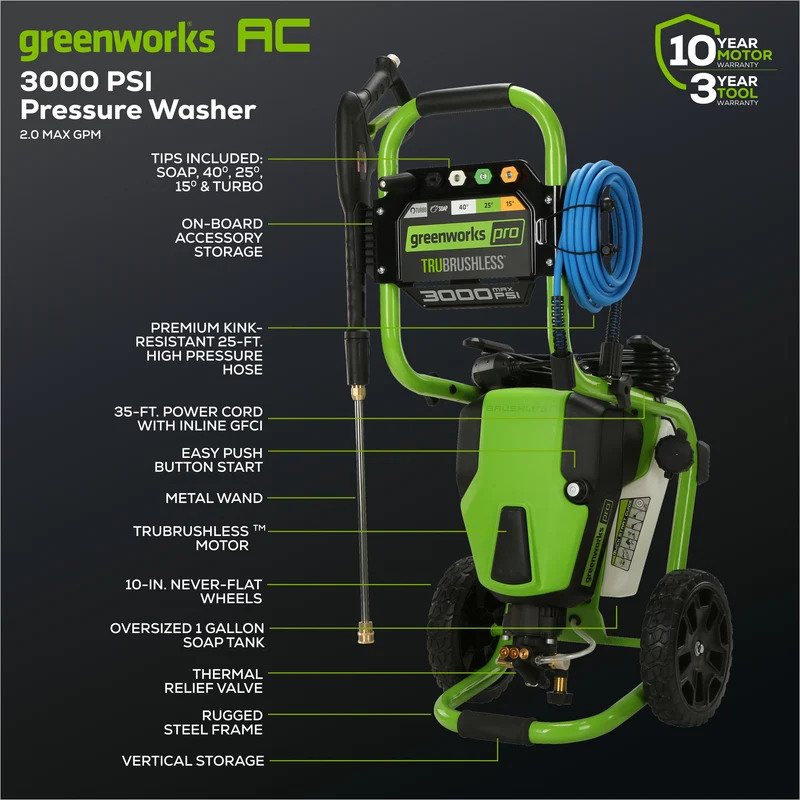 Pro 3000 PSI 1.1 GPM Pressure Washer - GPW3000