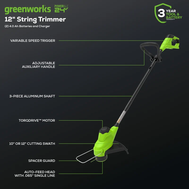 48V (24V x 2) Lawn Mower & String Trimmer & Blower Combo, (2) 4.0Ah Batteries and Dual Port Charger Included