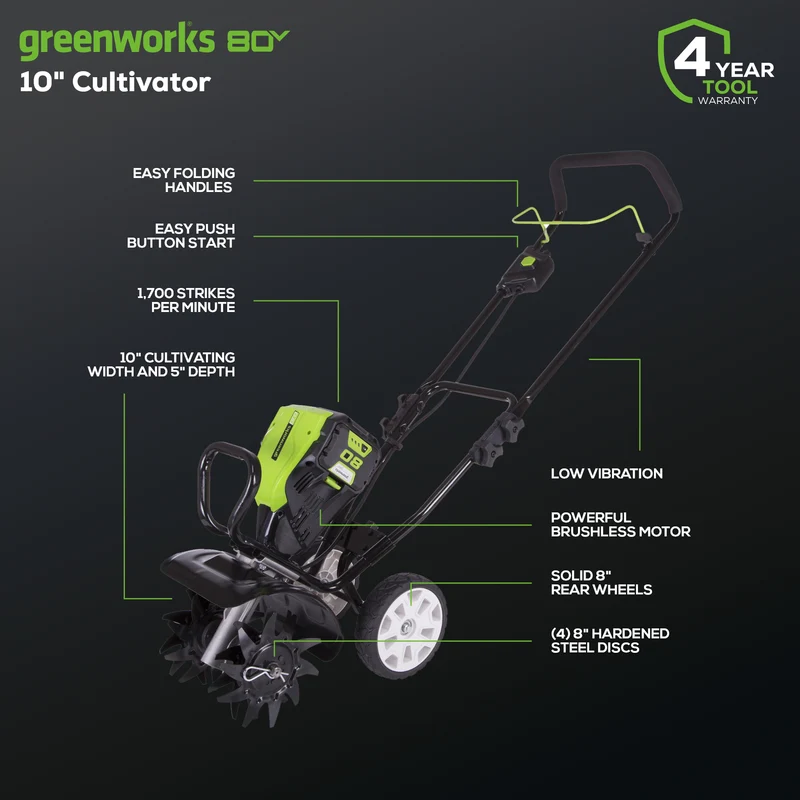 80V 10" Cultivator, 2.0Ah Battery and Charger Included