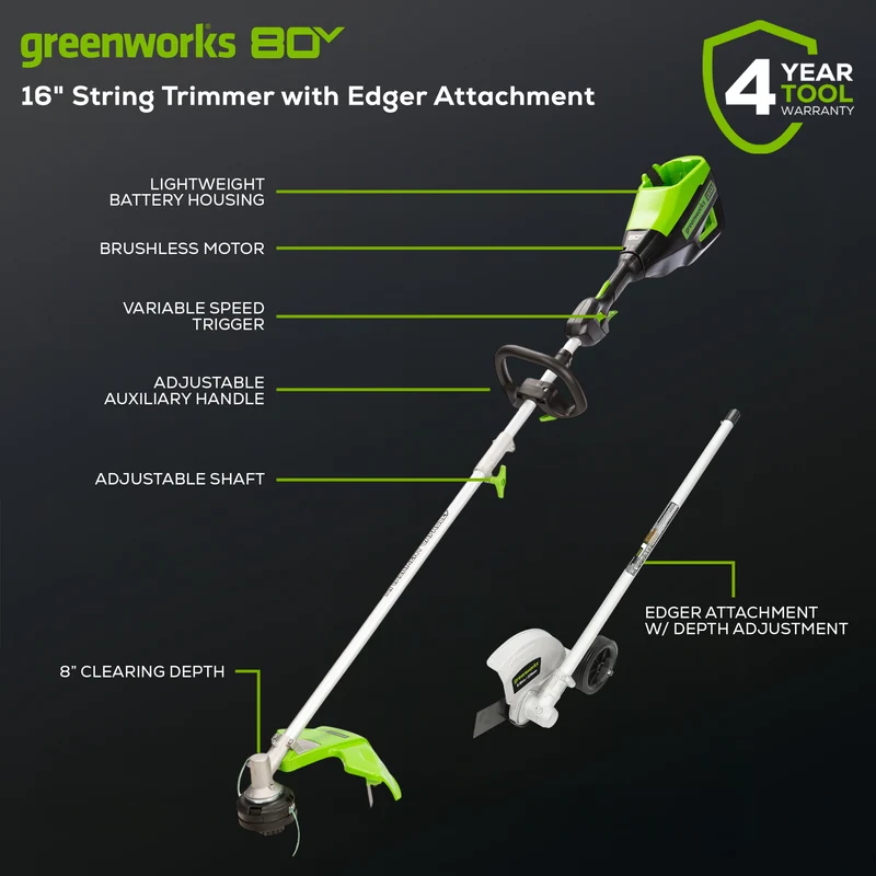 80V 16" String Trimmer with Edger Attachment (Tool Only)
