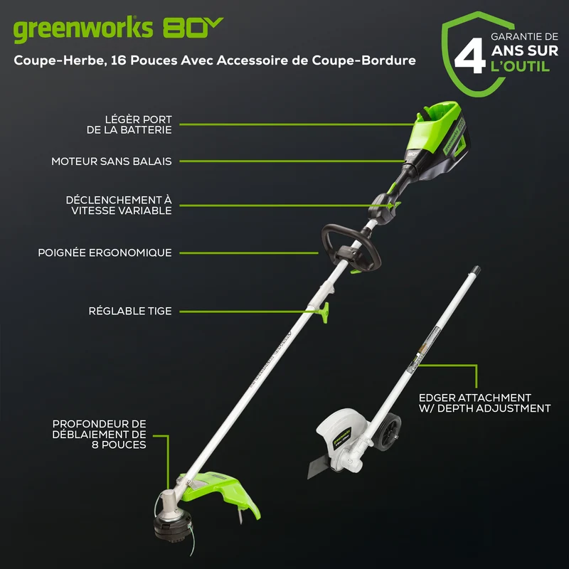 80V 16" String Trimmer with Edger Attachment (Tool Only)