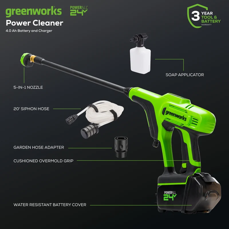 24V 600 PSI 0.8 GPM Cordless Pressure Washer, 4.0Ah Battery and Charger Included
