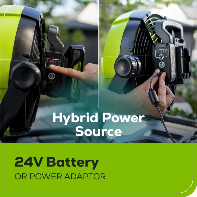 24V Portable Fan with 2.0Ah USB Battery and AC Adapter/Charger Included