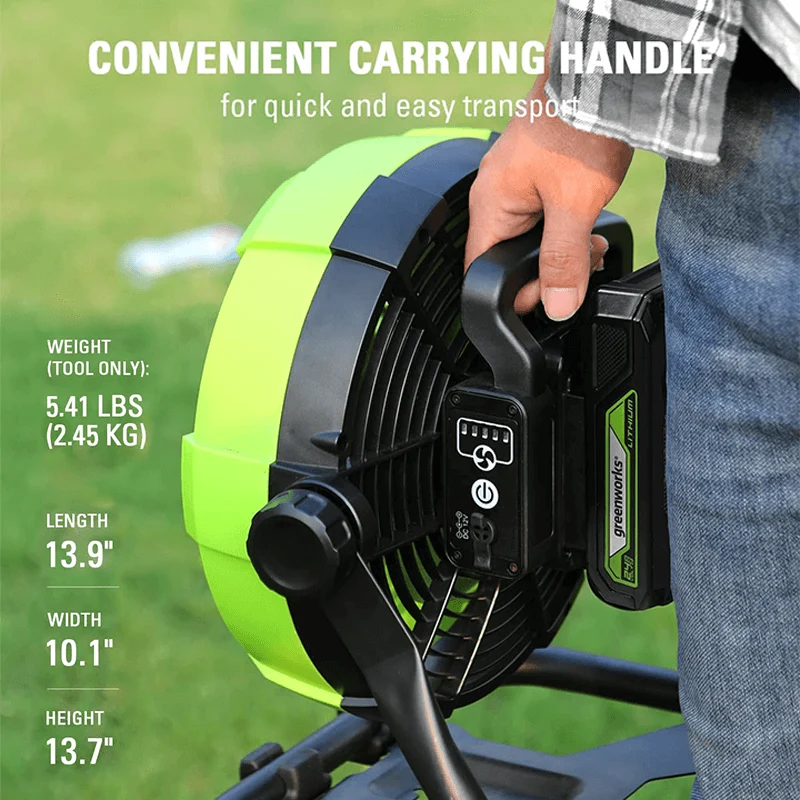 24V Portable Fan with 2.0Ah USB Battery and AC Adapter/Charger Included