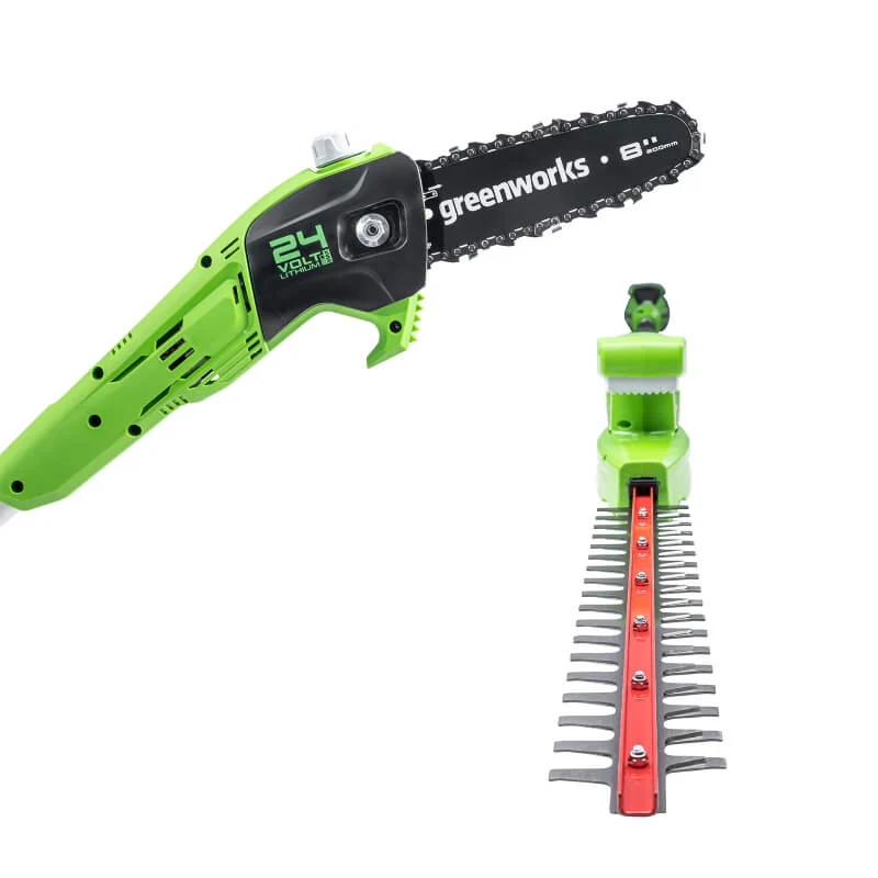 24V 8" Pole Saw & Pole Hedger Attachment, 2.0Ah USB Battery and Charger Included