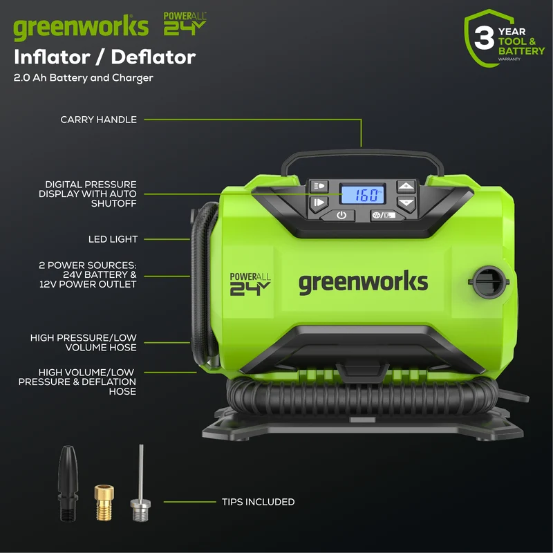 24V Portable Air Compressor - Cordless Tire Inflator (Tool Only)
