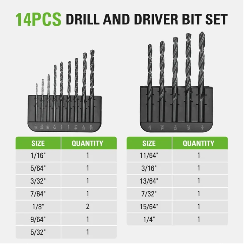 14 PC Black Oxide Drilling Bit Set