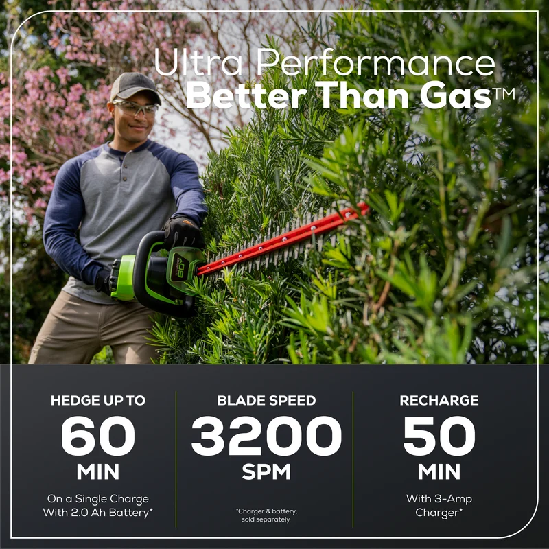 60V Pro 26" Hedge Trimmer, 2.0Ah Battery and Charger Included