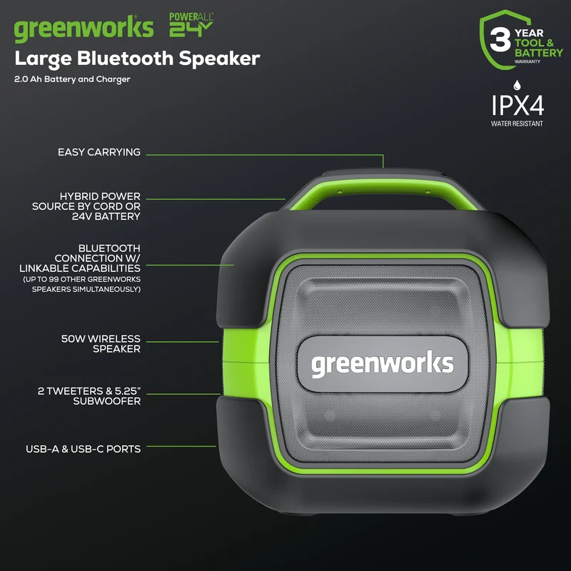 24V Bluetooth Speaker, 2.0Ah Battery and Charger Included