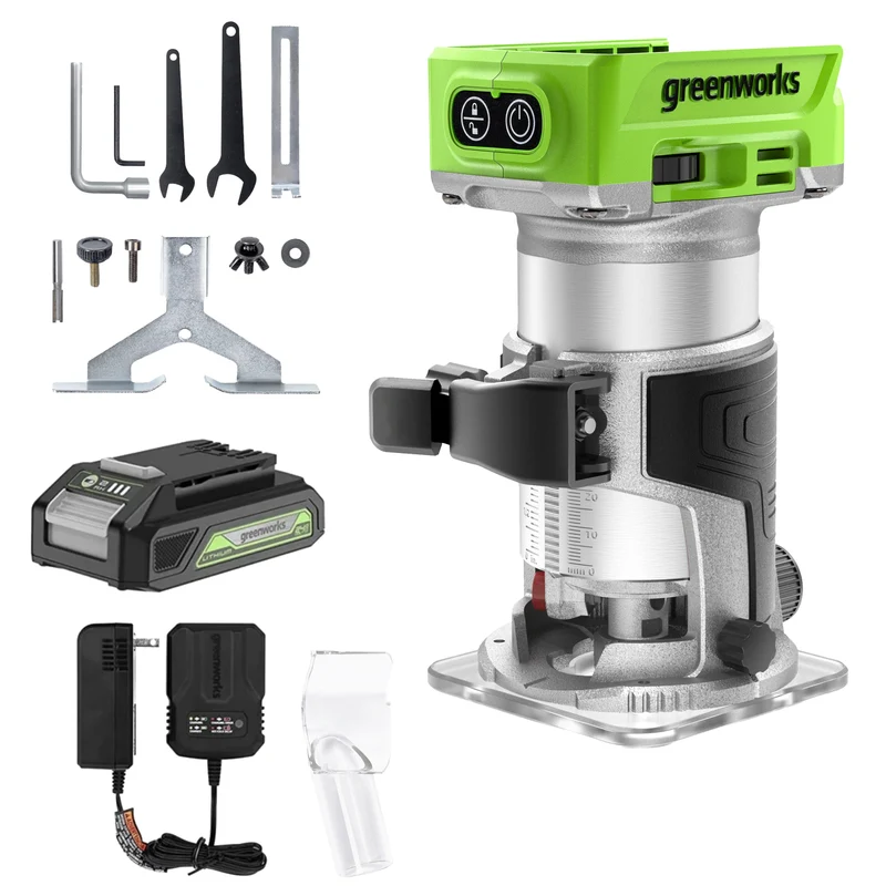 24V Brushless Compact Router, 2.0Ah Battery and Charger Included