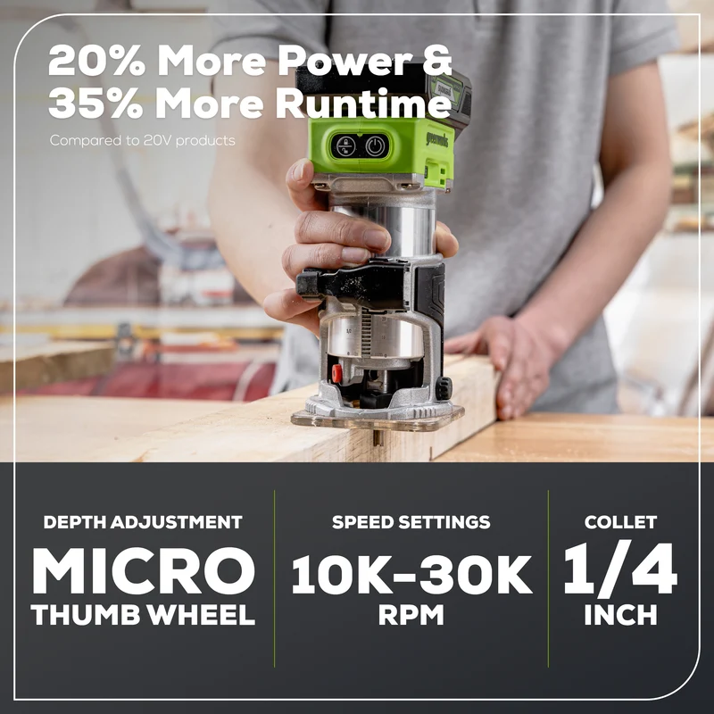 24V Brushless Compact Router, 2.0Ah Battery and Charger Included