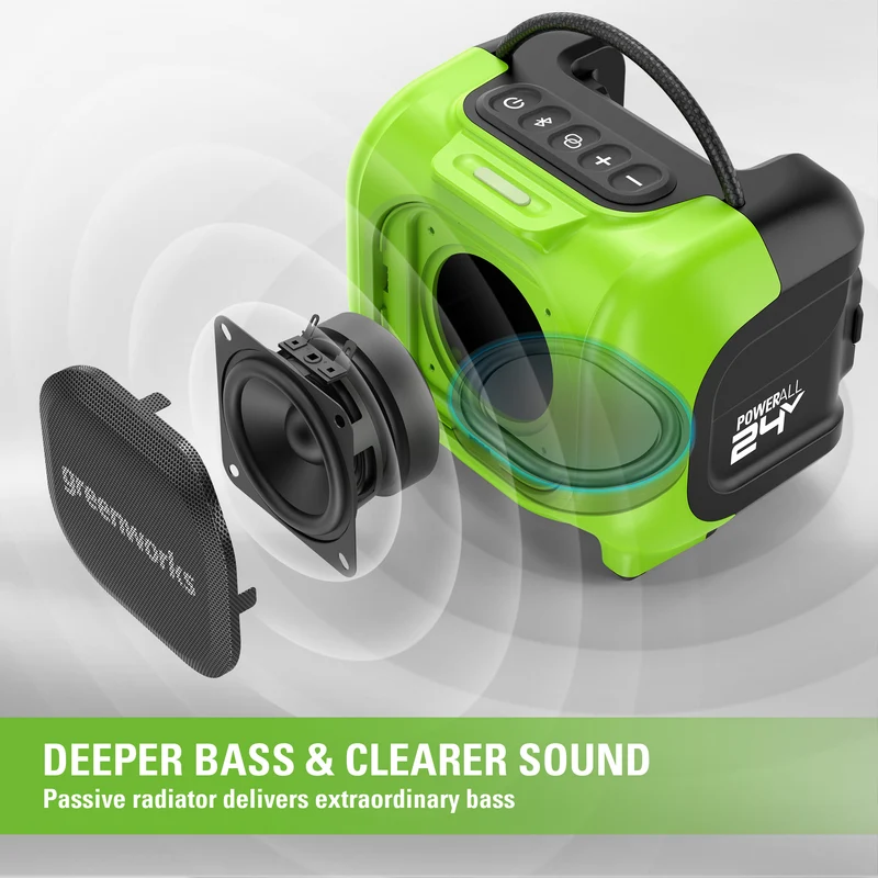 24V Cordless Battery Mini Bluetooth Speaker, 2.0Ah Battery & Charger Included