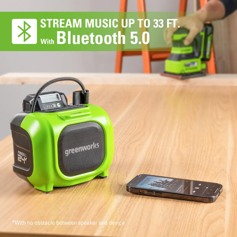 24V Cordless Battery Mini Bluetooth Speaker, 2.0Ah Battery & Charger Included