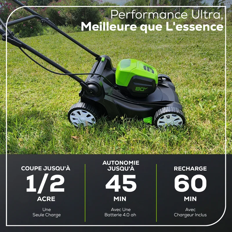 80V 17" Brushless Lawn Mower, 2.0Ah Battery and Charger Included