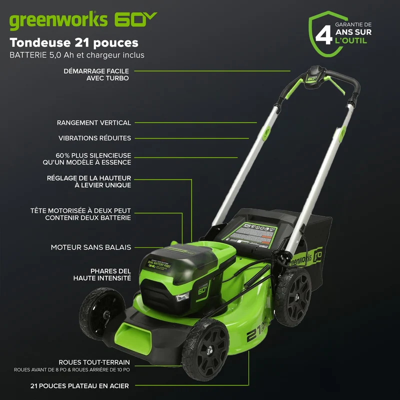 60V 21" Push Lawn Mower, 5.0Ah Battery and Rapid Charger Included